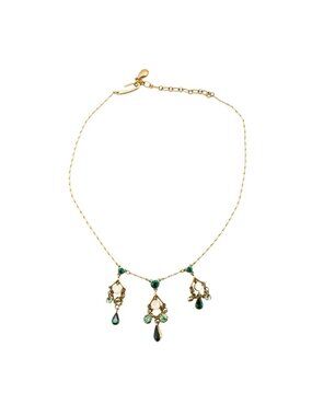 Vintage Givenchy Green & Opalescent Rhinestone Necklace Gold Plated 17 Inches